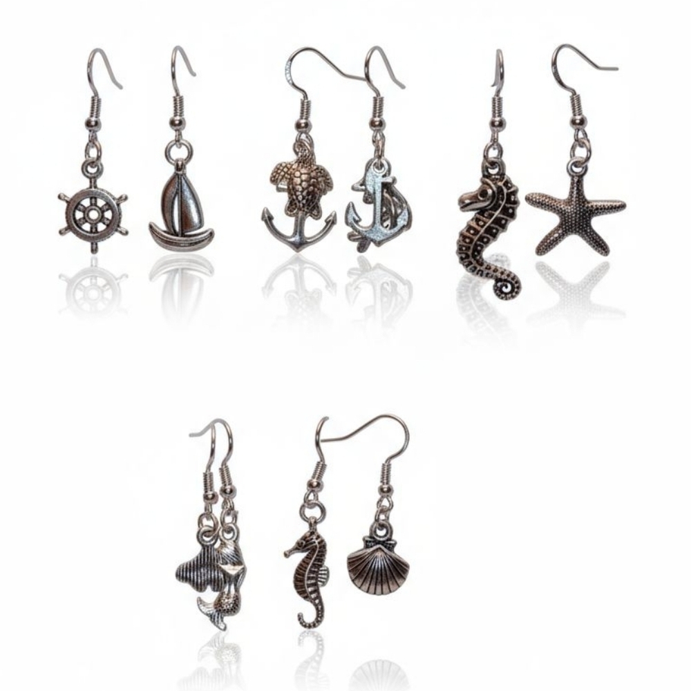 NWT Bundle of 5 Pairs of Adorable Nautical Stainless Steel Dangling Earrings!!